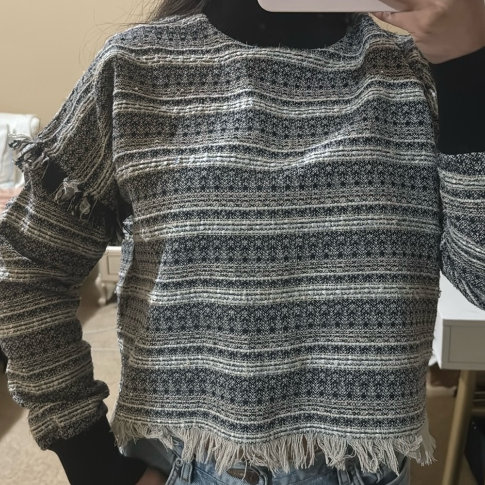 Zara Fringe Boho Sparkly Textured Turtleneck